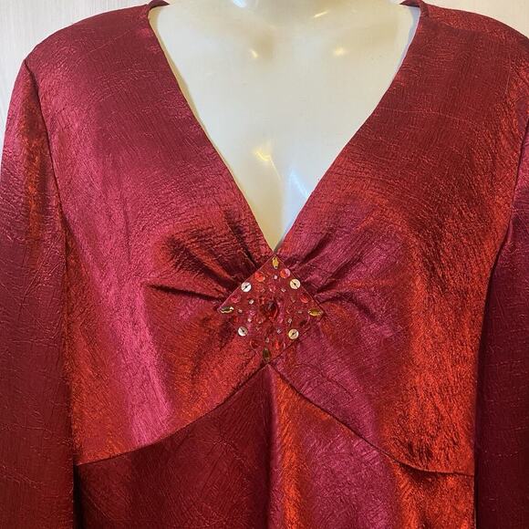 Vintage Y2K Babydoll Top Blouse Size S Red Satin V Neck Fairy Sequins Michele - Picture 8 of 9